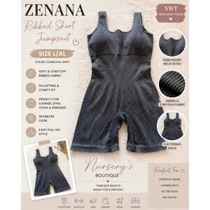 Zenana Ribbed Seamless Short Jumpsuit Romper L/ XL Gray New in Bag